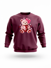 Load image into Gallery viewer, Faux Yarn Valentine's Day Teddy Bear - DTF Printed Sweatshirts (Adult Sizes) **UNISEX** YOU SELECT THE SWEATSHIRT COLOR (31 COLORS)