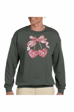 Load image into Gallery viewer, Valentine Cherry Rhinestone - DTF Printed Sweatshirts (Adult Sizes) **UNISEX** YOU SELECT THE SWEATSHIRT COLOR (31 COLORS)