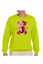 Load image into Gallery viewer, Faux Yarn Valentine's Day Teddy Bear - DTF Printed Sweatshirts (Adult Sizes) **UNISEX** YOU SELECT THE SWEATSHIRT COLOR (31 COLORS)