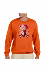 Load image into Gallery viewer, Faux Yarn Valentine's Day Teddy Bear - DTF Printed Sweatshirts (Adult Sizes) **UNISEX** YOU SELECT THE SWEATSHIRT COLOR (31 COLORS)