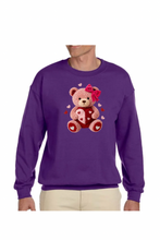Load image into Gallery viewer, Faux Yarn Valentine's Day Teddy Bear - DTF Printed Sweatshirts (Adult Sizes) **UNISEX** YOU SELECT THE SWEATSHIRT COLOR (31 COLORS)