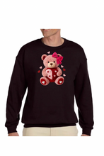 Load image into Gallery viewer, Faux Yarn Valentine's Day Teddy Bear - DTF Printed Sweatshirts (Adult Sizes) **UNISEX** YOU SELECT THE SWEATSHIRT COLOR (31 COLORS)