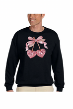 Load image into Gallery viewer, Valentine Cherry Rhinestone - DTF Printed Sweatshirts (Adult Sizes) **UNISEX** YOU SELECT THE SWEATSHIRT COLOR (31 COLORS)