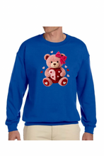 Load image into Gallery viewer, Faux Yarn Valentine's Day Teddy Bear - DTF Printed Sweatshirts (Adult Sizes) **UNISEX** YOU SELECT THE SWEATSHIRT COLOR (31 COLORS)