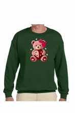 Load image into Gallery viewer, Faux Yarn Valentine's Day Teddy Bear - DTF Printed Sweatshirts (Adult Sizes) **UNISEX** YOU SELECT THE SWEATSHIRT COLOR (31 COLORS)