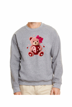 Load image into Gallery viewer, Faux Yarn Valentine's Day Teddy Bear - DTF Printed Sweatshirts (Adult Sizes) **UNISEX** YOU SELECT THE SWEATSHIRT COLOR (31 COLORS)