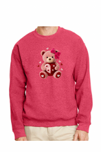 Load image into Gallery viewer, Faux Yarn Valentine's Day Teddy Bear - DTF Printed Sweatshirts (Adult Sizes) **UNISEX** YOU SELECT THE SWEATSHIRT COLOR (31 COLORS)