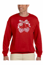 Load image into Gallery viewer, Valentine Cherry Rhinestone - DTF Printed Sweatshirts (Adult Sizes) **UNISEX** YOU SELECT THE SWEATSHIRT COLOR (31 COLORS)