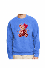 Load image into Gallery viewer, Faux Yarn Valentine's Day Teddy Bear - DTF Printed Sweatshirts (Adult Sizes) **UNISEX** YOU SELECT THE SWEATSHIRT COLOR (31 COLORS)