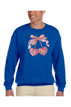 Load image into Gallery viewer, Valentine Cherry Rhinestone - DTF Printed Sweatshirts (Adult Sizes) **UNISEX** YOU SELECT THE SWEATSHIRT COLOR (31 COLORS)