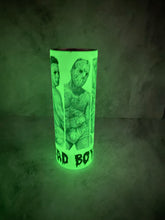 Load image into Gallery viewer, I LIKE BAD BOYS - GREEN GLOW IN THE DARK 20 oz Stainless Steel Skinny Tumbler with lid and straw.
