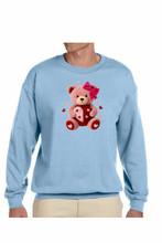 Load image into Gallery viewer, Faux Yarn Valentine's Day Teddy Bear  - DTF Printed Sweatshirts (Adult Sizes) **UNISEX** YOU SELECT THE SWEATSHIRT COLOR (31 COLORS)
