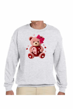 Load image into Gallery viewer, Faux Yarn Valentine's Day Teddy Bear  - DTF Printed Sweatshirts (Adult Sizes) **UNISEX** YOU SELECT THE SWEATSHIRT COLOR (31 COLORS)
