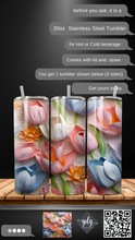Load image into Gallery viewer, 3D Embroidered Tulip Flowers -  20 oz  Stainless Steel Skinny Tumbler with lid and straw.

