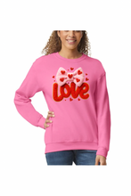 Load image into Gallery viewer, Valentine's Day Coquette Love  - DTF Printed Sweatshirts (Adult Sizes) **UNISEX** YOU SELECT THE SWEATSHIRT COLOR (31 COLORS)
