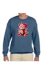 Load image into Gallery viewer, Faux Yarn Valentine's Day Teddy Bear  - DTF Printed Sweatshirts (Adult Sizes) **UNISEX** YOU SELECT THE SWEATSHIRT COLOR (31 COLORS)
