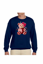 Load image into Gallery viewer, Faux Yarn Valentine's Day Teddy Bear  - DTF Printed Sweatshirts (Adult Sizes) **UNISEX** YOU SELECT THE SWEATSHIRT COLOR (31 COLORS)
