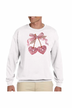 Load image into Gallery viewer, Valentine Cherry Rhinestone  - DTF Printed Sweatshirts (Adult Sizes) **UNISEX** YOU SELECT THE SWEATSHIRT COLOR (31 COLORS)
