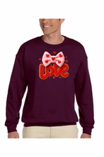 Load image into Gallery viewer, Valentine's Day Coquette Love  - DTF Printed Sweatshirts (Adult Sizes) **UNISEX** YOU SELECT THE SWEATSHIRT COLOR (31 COLORS)
