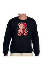 Load image into Gallery viewer, Faux Yarn Valentine's Day Teddy Bear  - DTF Printed Sweatshirts (Adult Sizes) **UNISEX** YOU SELECT THE SWEATSHIRT COLOR (31 COLORS)
