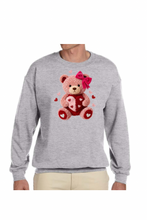 Load image into Gallery viewer, Faux Yarn Valentine's Day Teddy Bear  - DTF Printed Sweatshirts (Adult Sizes) **UNISEX** YOU SELECT THE SWEATSHIRT COLOR (31 COLORS)

