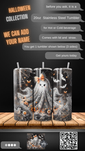 Load image into Gallery viewer, Fancy Ghost Halloween Spooky Lace Floral Design -  20 oz  Stainless Steel Skinny Tumbler with lid and straw.
