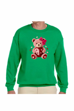 Load image into Gallery viewer, Faux Yarn Valentine's Day Teddy Bear  - DTF Printed Sweatshirts (Adult Sizes) **UNISEX** YOU SELECT THE SWEATSHIRT COLOR (31 COLORS)
