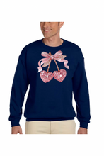 Load image into Gallery viewer, Valentine Cherry Rhinestone  - DTF Printed Sweatshirts (Adult Sizes) **UNISEX** YOU SELECT THE SWEATSHIRT COLOR (31 COLORS)
