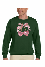 Load image into Gallery viewer, Valentine Cherry Rhinestone  - DTF Printed Sweatshirts (Adult Sizes) **UNISEX** YOU SELECT THE SWEATSHIRT COLOR (31 COLORS)
