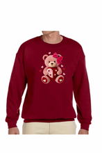 Load image into Gallery viewer, Faux Yarn Valentine's Day Teddy Bear  - DTF Printed Sweatshirts (Adult Sizes) **UNISEX** YOU SELECT THE SWEATSHIRT COLOR (31 COLORS)
