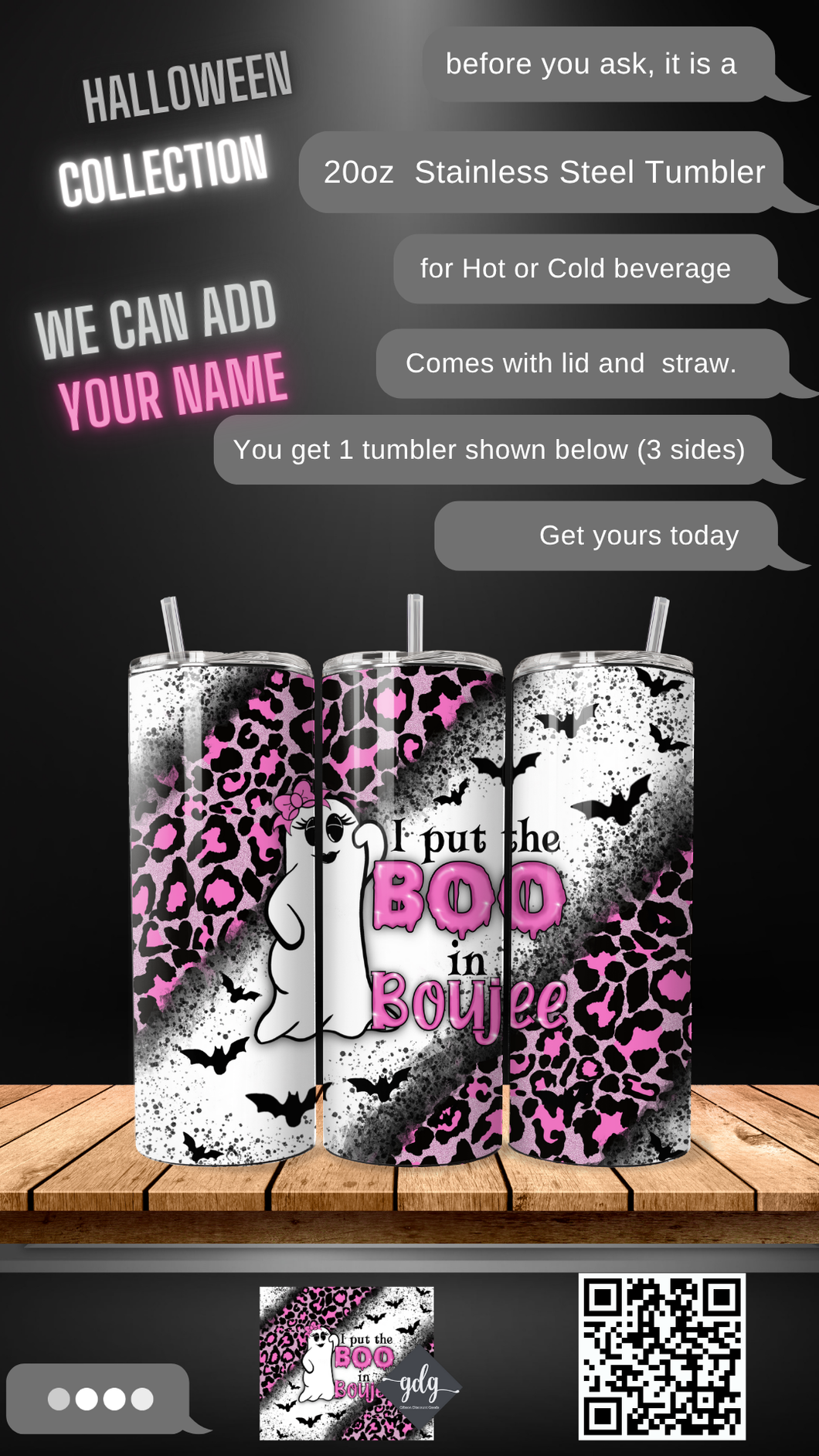 I Put the Boo in Boujee -  20 oz  Stainless Steel Skinny Tumbler with lid and straw.