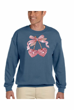 Load image into Gallery viewer, Valentine Cherry Rhinestone  - DTF Printed Sweatshirts (Adult Sizes) **UNISEX** YOU SELECT THE SWEATSHIRT COLOR (31 COLORS)
