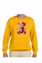 Load image into Gallery viewer, Faux Yarn Valentine's Day Teddy Bear  - DTF Printed Sweatshirts (Adult Sizes) **UNISEX** YOU SELECT THE SWEATSHIRT COLOR (31 COLORS)
