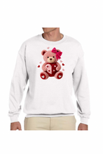 Load image into Gallery viewer, Faux Yarn Valentine's Day Teddy Bear  - DTF Printed Sweatshirts (Adult Sizes) **UNISEX** YOU SELECT THE SWEATSHIRT COLOR (31 COLORS)
