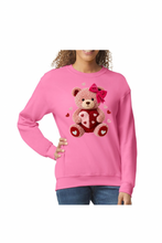 Load image into Gallery viewer, Faux Yarn Valentine's Day Teddy Bear  - DTF Printed Sweatshirts (Adult Sizes) **UNISEX** YOU SELECT THE SWEATSHIRT COLOR (31 COLORS)
