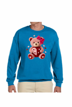 Load image into Gallery viewer, Faux Yarn Valentine's Day Teddy Bear  - DTF Printed Sweatshirts (Adult Sizes) **UNISEX** YOU SELECT THE SWEATSHIRT COLOR (31 COLORS)
