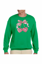 Load image into Gallery viewer, Valentine Cherry Rhinestone  - DTF Printed Sweatshirts (Adult Sizes) **UNISEX** YOU SELECT THE SWEATSHIRT COLOR (31 COLORS)
