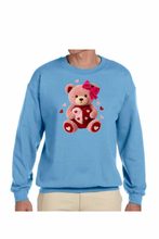 Load image into Gallery viewer, Faux Yarn Valentine's Day Teddy Bear  - DTF Printed Sweatshirts (Adult Sizes) **UNISEX** YOU SELECT THE SWEATSHIRT COLOR (31 COLORS)
