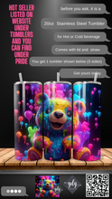 Load image into Gallery viewer, 3D Rainbow Neon BEAR Cute (Pride) -  20 oz  Stainless Steel Skinny Tumbler with lid and straw.
