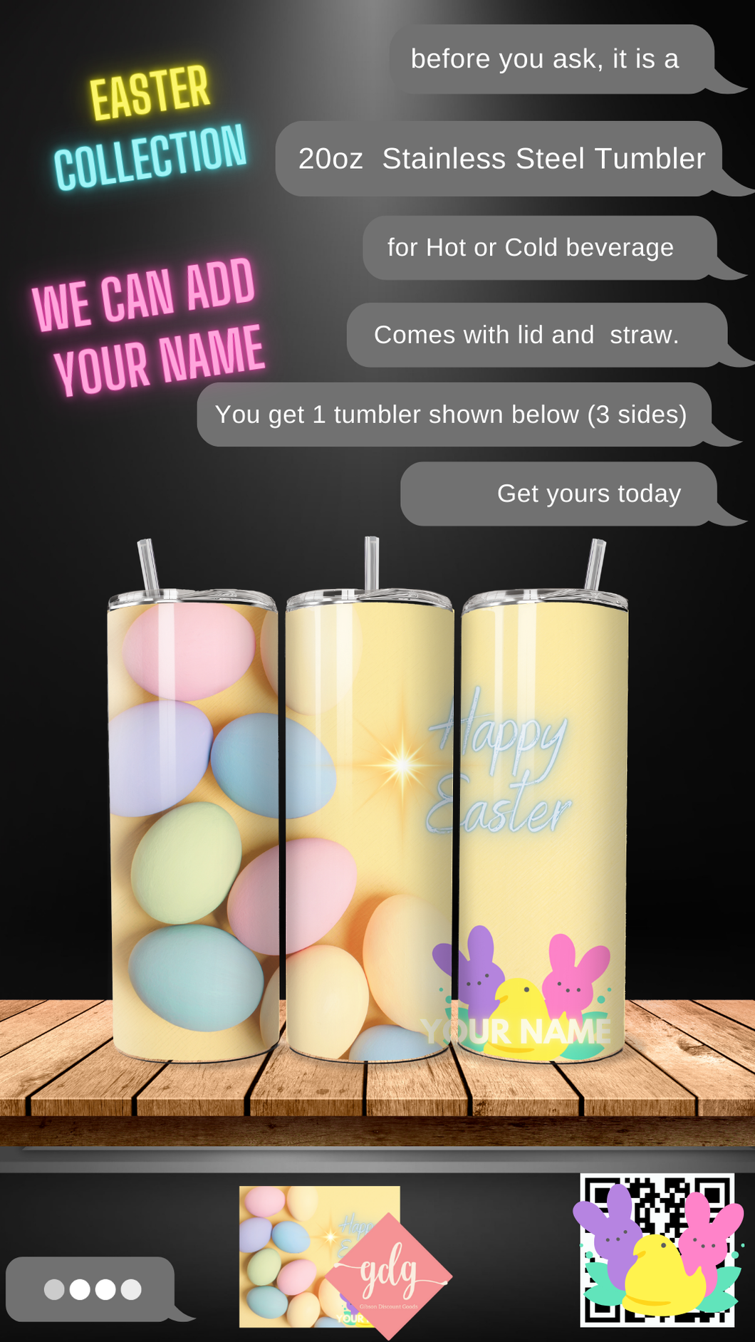 Easter Eggs -  20 oz  Stainless Steel Skinny Tumbler with lid and straw.