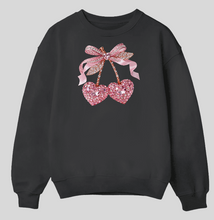 Load image into Gallery viewer, Valentine Cherry Rhinestone  - DTF Printed Sweatshirts (Adult Sizes) **UNISEX** YOU SELECT THE SWEATSHIRT COLOR (31 COLORS)
