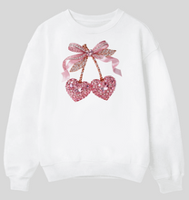 Load image into Gallery viewer, Valentine Cherry Rhinestone  - DTF Printed Sweatshirts (Adult Sizes) **UNISEX** YOU SELECT THE SWEATSHIRT COLOR (31 COLORS)
