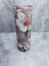 Load image into Gallery viewer, 3D Pink Flowers -  20 oz  Stainless Steel Skinny Tumbler with lid and straw.
