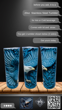 Load image into Gallery viewer, 3D Engraved Leather Eagle-  20 oz  Stainless Steel Skinny Tumbler with lid and straw.
