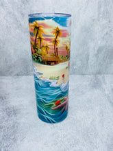 Load image into Gallery viewer, 3D Beach Sunset -  20 oz  Stainless Steel Skinny Tumbler with lid and straw.
