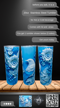 Load image into Gallery viewer, 3D Blue Bird with flowers-  20 oz  Stainless Steel Skinny Tumbler with lid and straw.
