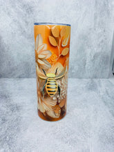 Load image into Gallery viewer, 3D Yellow Bee and Flower -  20 oz  Stainless Steel Skinny Tumbler with lid and straw.

