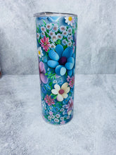 Load image into Gallery viewer, 3D colorful flowers -  20 oz  Stainless Steel Skinny Tumbler with lid and straw.
