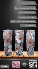 Load image into Gallery viewer, 3D Pink Flowers -  20 oz  Stainless Steel Skinny Tumbler with lid and straw.
