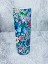 Load image into Gallery viewer, 3D colorful flowers -  20 oz  Stainless Steel Skinny Tumbler with lid and straw.
